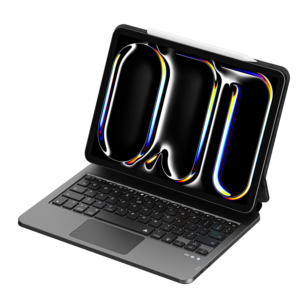 Apple iPad Air 10.9 2022 (10.Nesil) Wiwu MK-003 Gizli Kalem Bölmeli Klavyeli Standlı Kılıf Siyah