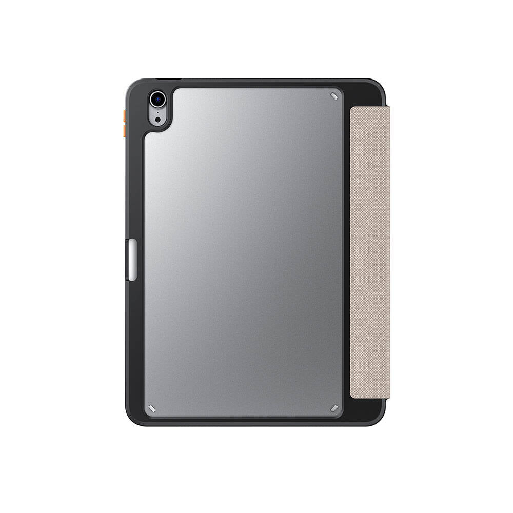 iPad Air 11 2024 Kılıf SkinArma Kabartma Baskı Tasarımlı 360 Tam Koruma Arkası Şeffaf Standlı Gamma Kılıf Siyah