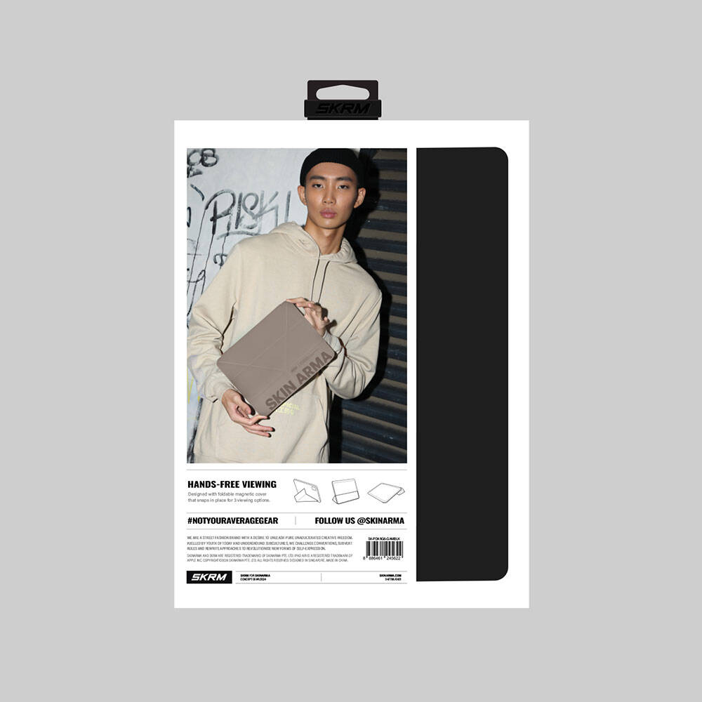 iPad Air 11 2024 Kılıf SkinArma Kabartma Baskı Tasarımlı 360 Tam Koruma Arkası Şeffaf Standlı Gamma Kılıf Gold