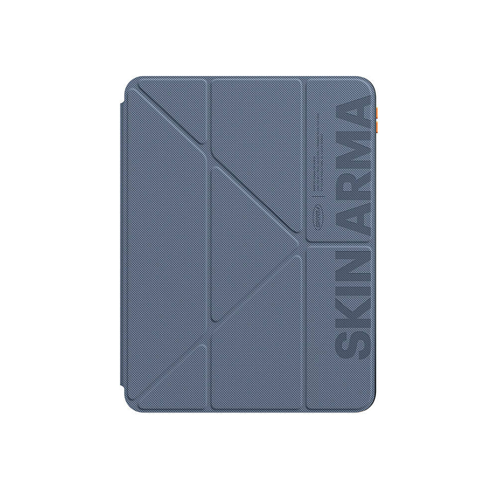 iPad Air 11 2024 Kılıf SkinArma Kabartma Baskı Tasarımlı 360 Tam Koruma Arkası Şeffaf Standlı Gamma Kılıf Mavi Açık