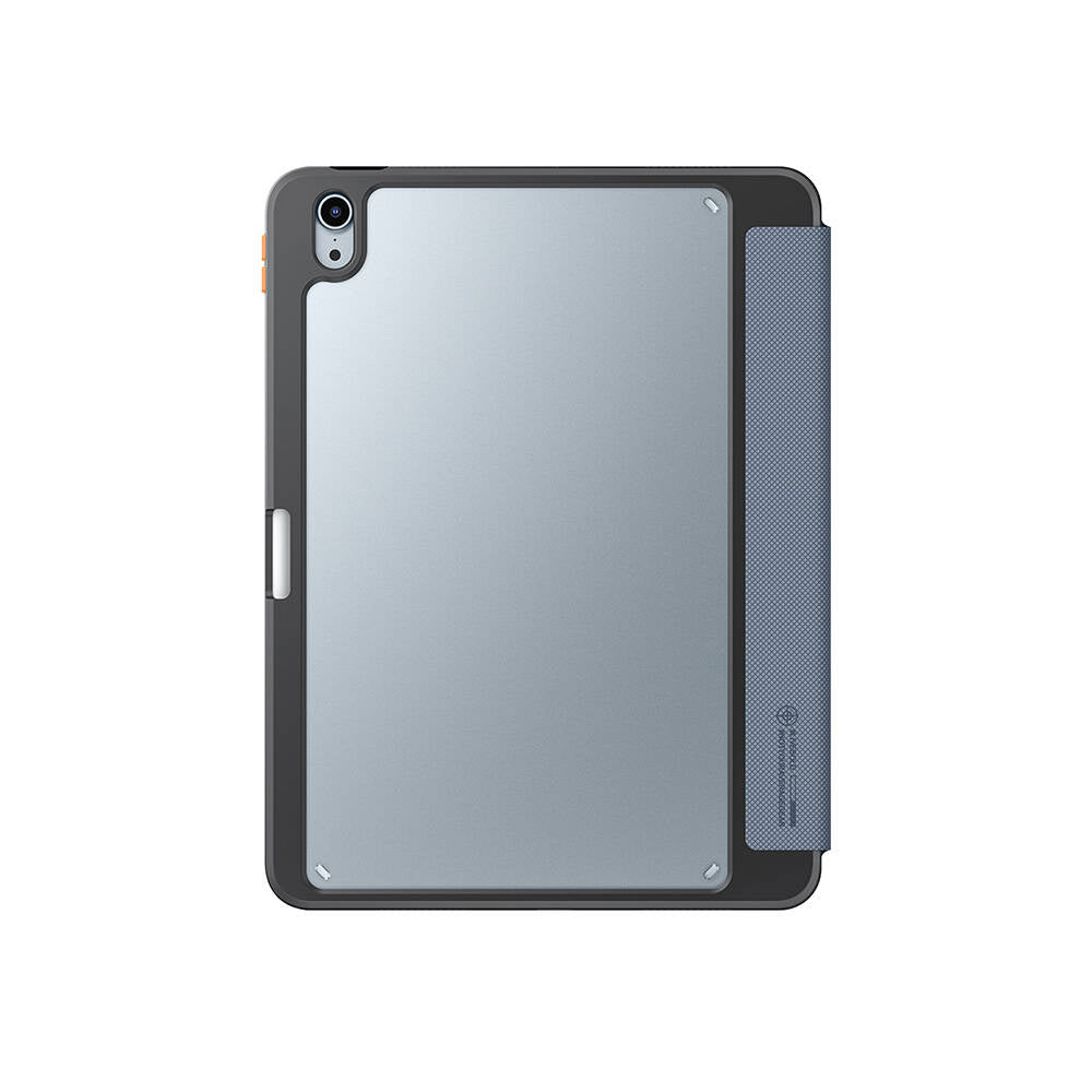 iPad Air 11 2024 Kılıf SkinArma Kabartma Baskı Tasarımlı 360 Tam Koruma Arkası Şeffaf Standlı Gamma Kılıf Mavi Açık