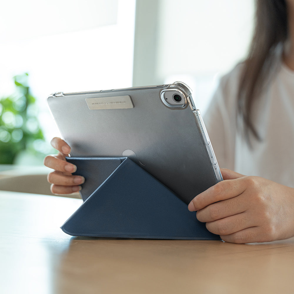 Apple iPad Air 11 2024 Raptic Clear Folio Airbagli Şeffaf Kapaklı Katlanabilir Standlı Kılıf Lacivert