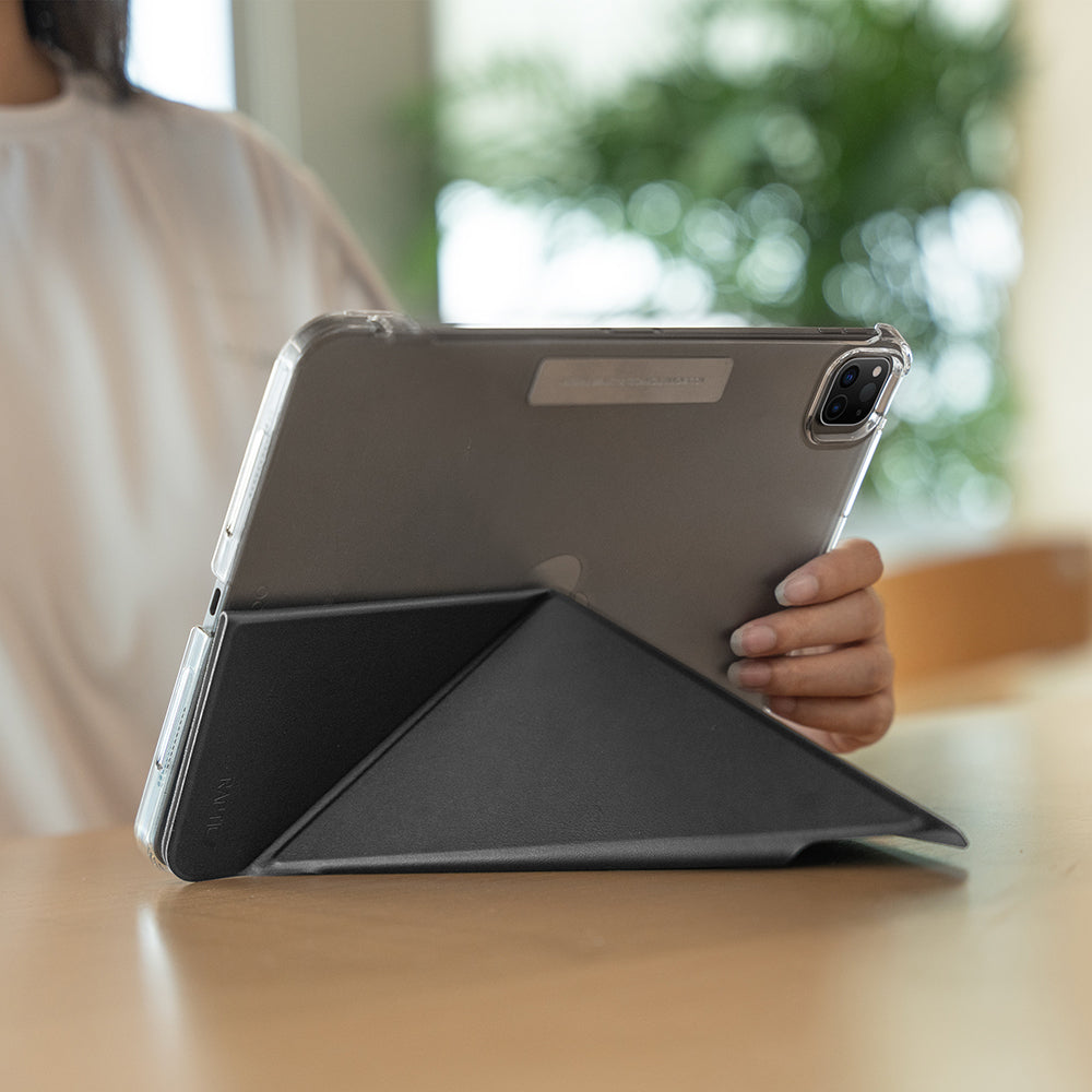 Apple iPad Air 11 2024 Raptic Clear Folio Airbagli Şeffaf Kapaklı Katlanabilir Standlı Kılıf Lacivert