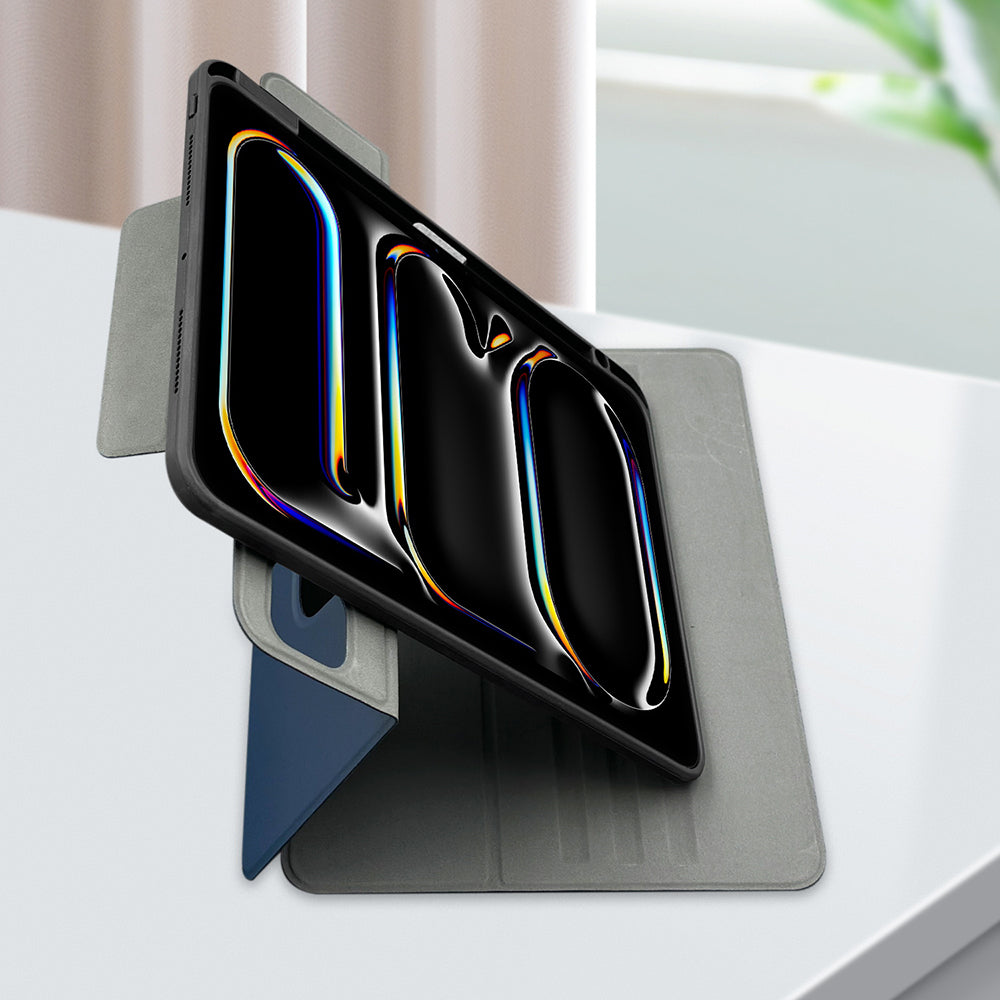 iPad Air 11 2024 Raptic Spin Detachable Folio PU Ayrılabilir Kalem Bölmeli Standlı Kılıf Lacivert