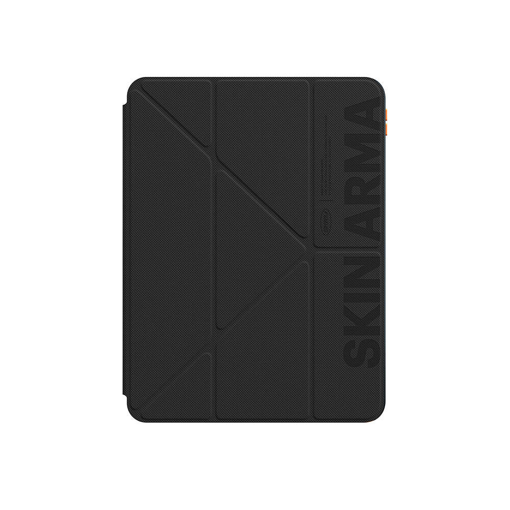 Apple iPad Air 11 2025 M3 Kılıf SkinArma Kabartma Baskı Tasarımlı 360 Tam Koruma Arkası Şeffaf Standlı Gamma Kılıf Siyah