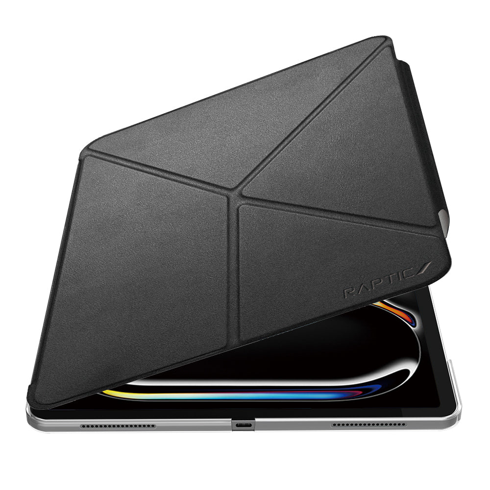 Apple iPad Air 13 2024 Raptic Clear Folio Airbagli Şeffaf Kapaklı Katlanabilir Standlı Kılıf Siyah