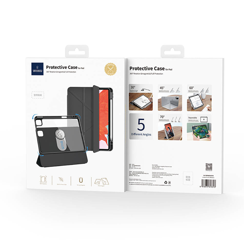 Apple iPad Air 13 2025 M3 Wiwu 360° Dönebilen Standlı Magnetik Koruyucu Tablet Kılıfı Siyah