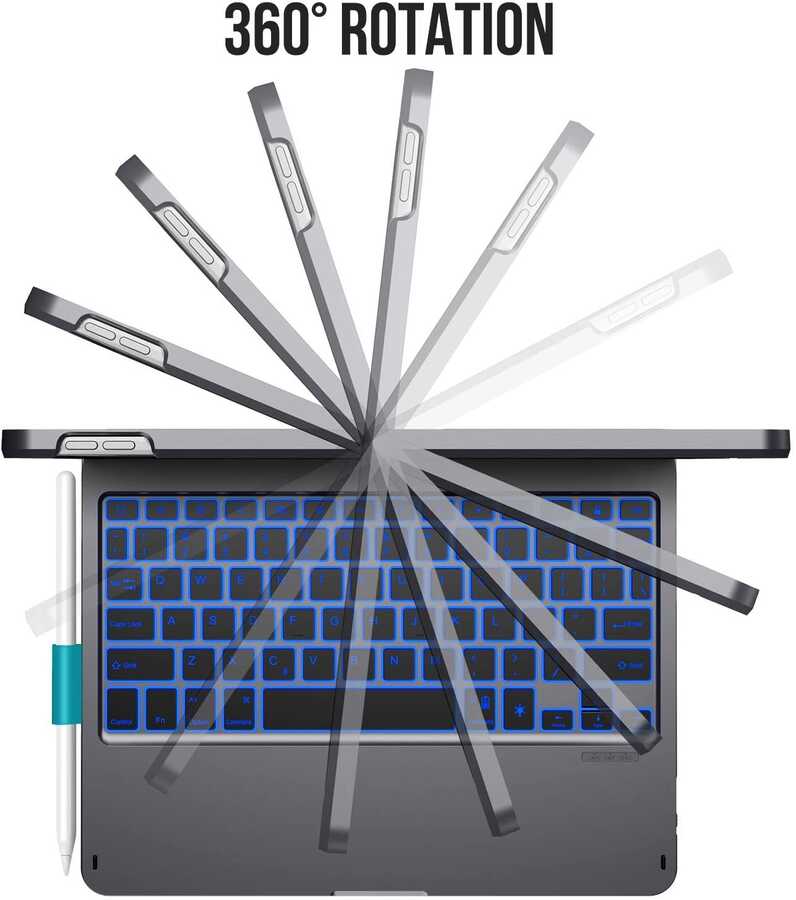 iPad Pro 10.5 (7.Nesil) Wiwu Waltz Rotating Keyboard Kablosuz Dönebilen Klavye Siyah