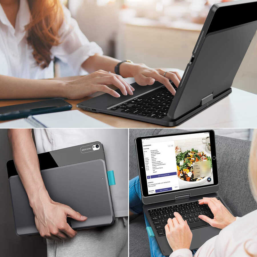 iPad Pro 11 2020 (2.Nesil) Wiwu Waltz Rotating Keyboard Kablosuz Dönebilen Klavye Siyah