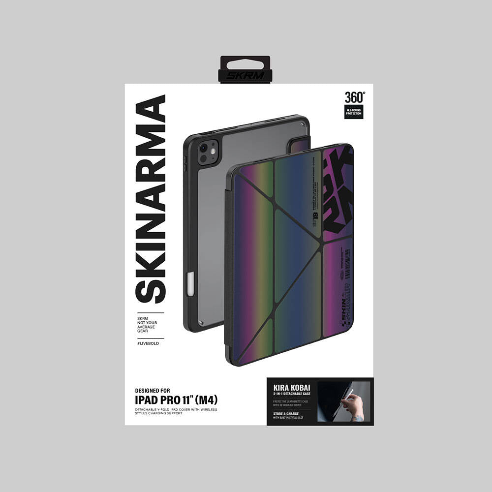 iPad Pro 11 2024 Kılıf SkinArma Holografik Tasarımlı Arkası Şeffaf Çıkarılabilir Magnetik Kira Kobai Kılıf Füme