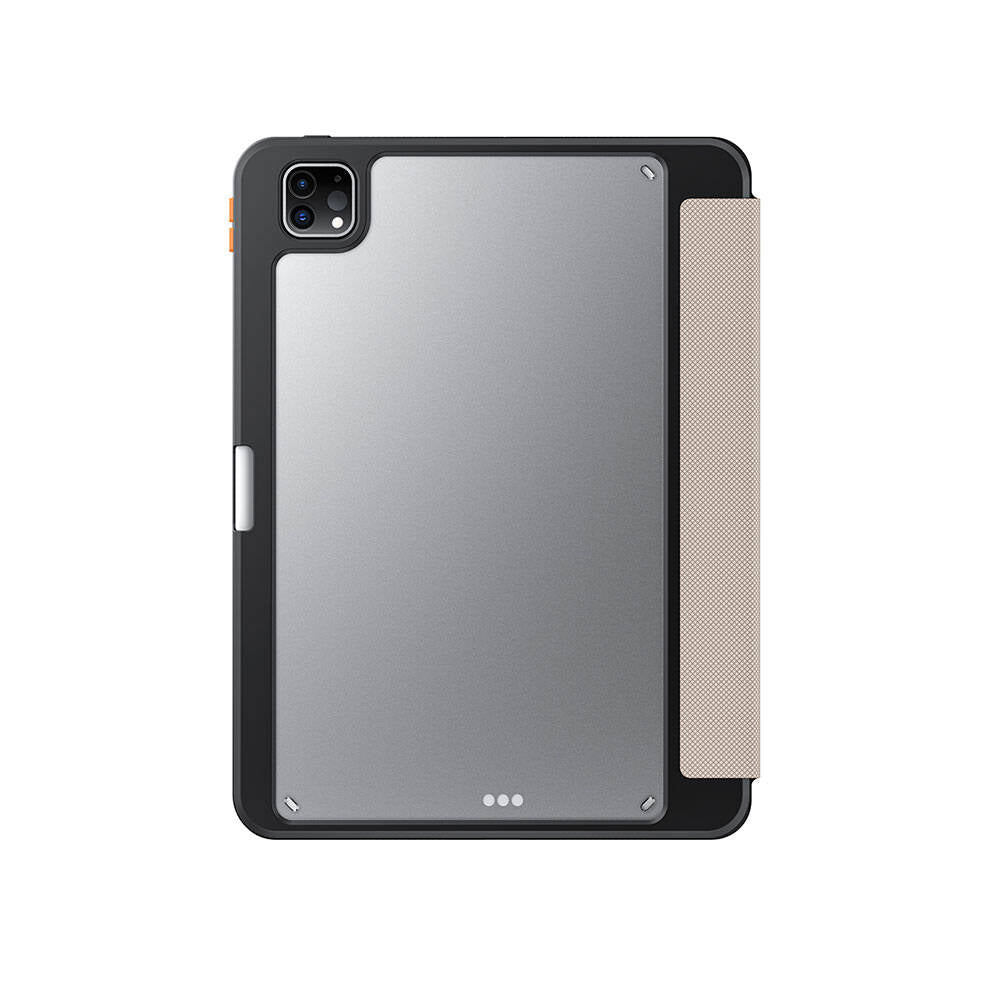 iPad Pro 11 2024 Kılıf SkinArma Kabartma Baskı Tasarımlı 360 Tam Koruma Arkası Şeffaf Standlı Gamma Kılıf Gold