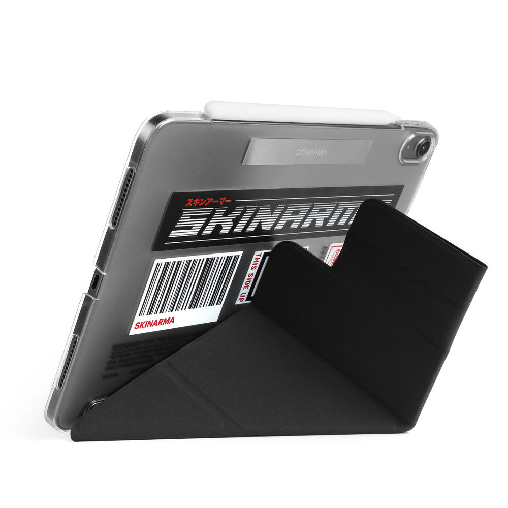 iPad Pro 11 2024 Kılıf SkinArma Sticker Tasarımlı Kalemlikli Arkası Şeffaf Standlı Magnetik Taito Kılıf Siyah