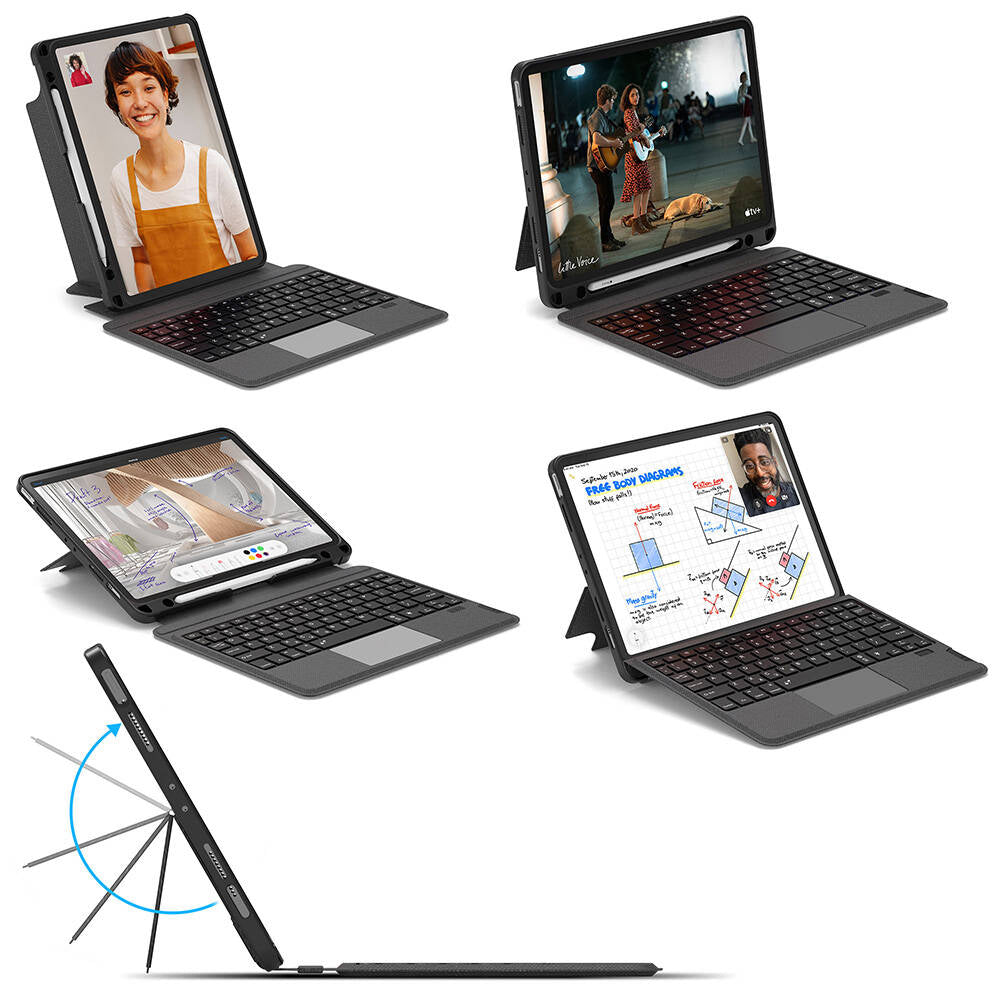 iPad Pro 11 2024 Wiwu Mag Touch Klavyeli Standlı Kılıf Siyah