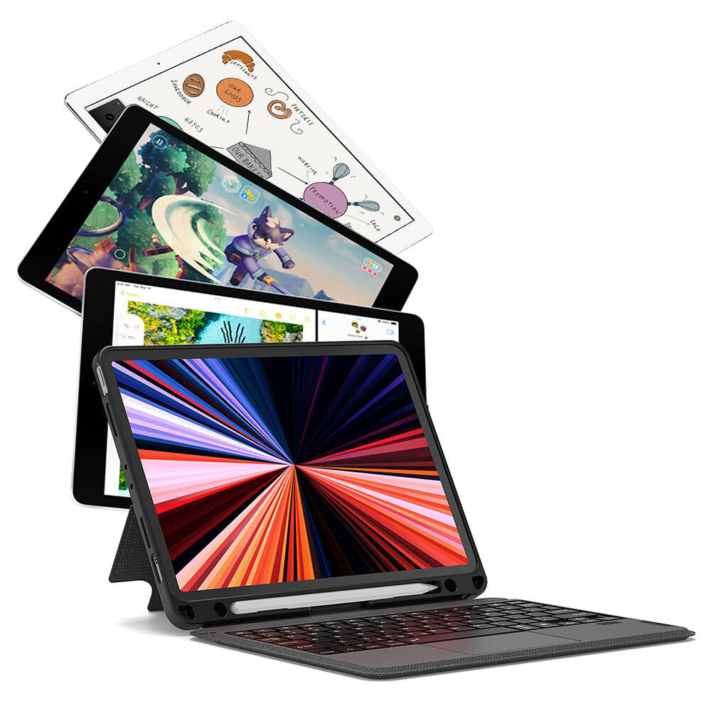 iPad Pro 11 2024 Wiwu Mag Touch Klavyeli Standlı Kılıf Siyah