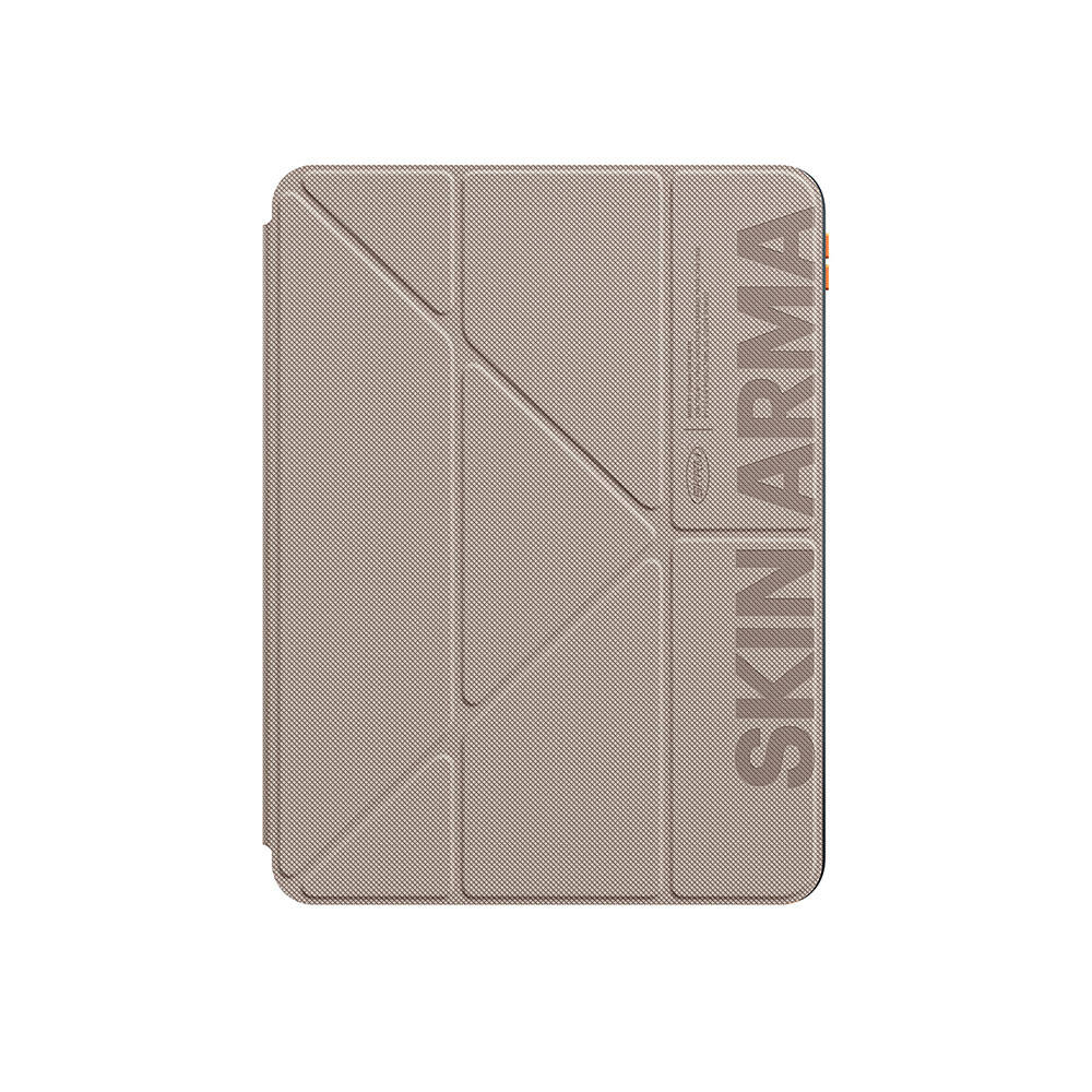 Apple iPad Pro 11 2025 M5 Kılıf SkinArma Kabartma Baskı Tasarımlı 360 Tam Koruma Arkası Şeffaf Standlı Gamma Kılıf Gold