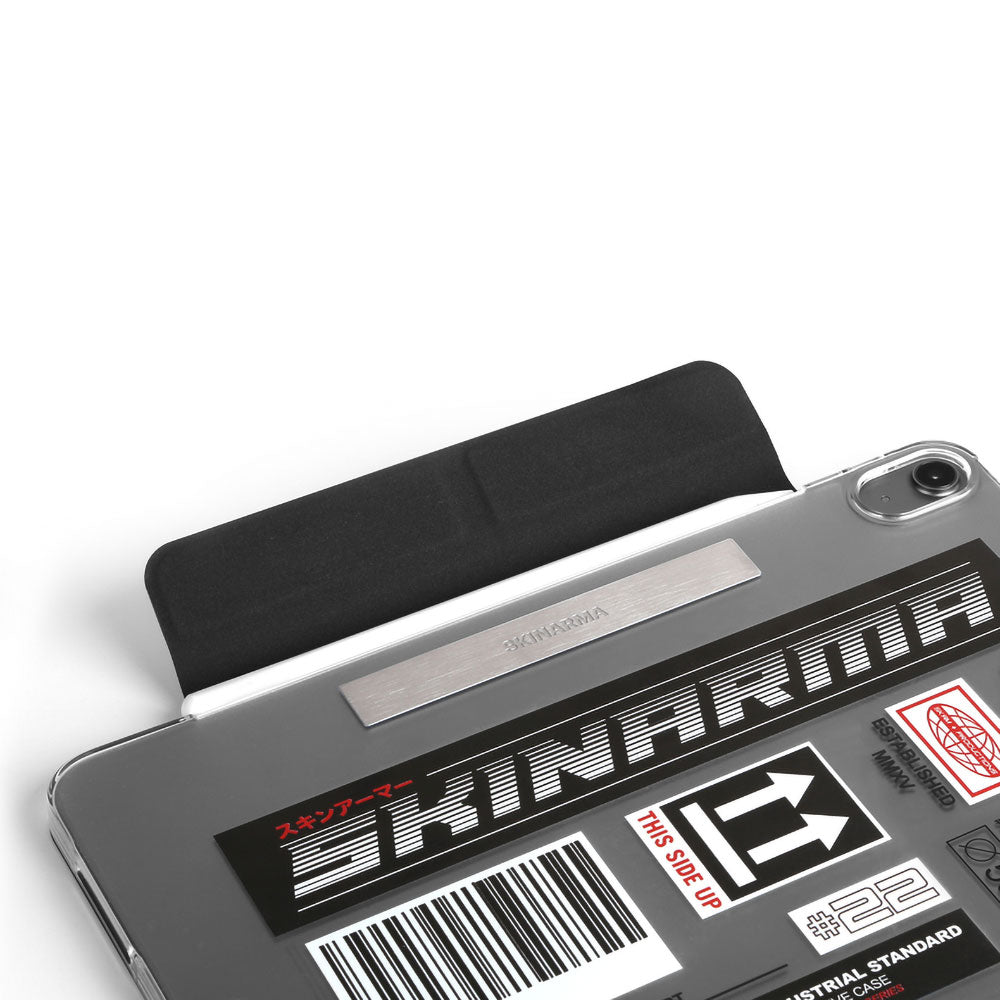 Apple iPad Pro 11 2025 M5 Kılıf SkinArma Sticker Tasarımlı Kalemlikli Arkası Şeffaf Standlı Magnetik Taito Kılıf Siyah