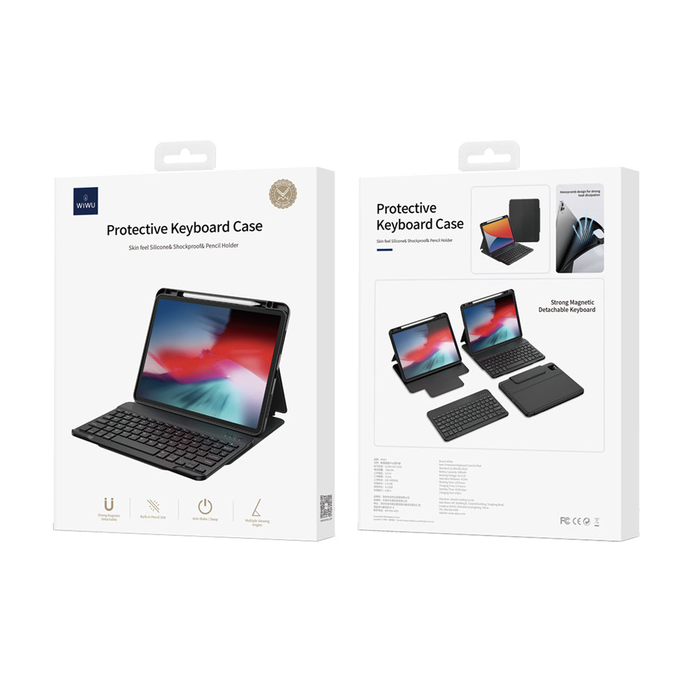 iPad Pro 12.9 2020 (4.Nesil) Wiwu Protective Gizli Kalem Bölmeli Klavyeli Kılıf Siyah