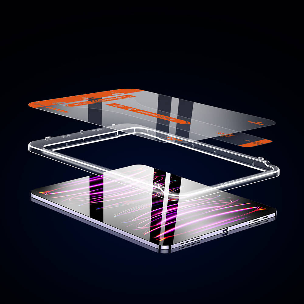 iPad Pro 12.9 2020 (4.Nesil) Wiwu Wi-GQ002 iVista 5 Katmanlı Temperli Cam Ekran Koruyucu + Kolay Uygulama Aparatı Renksiz