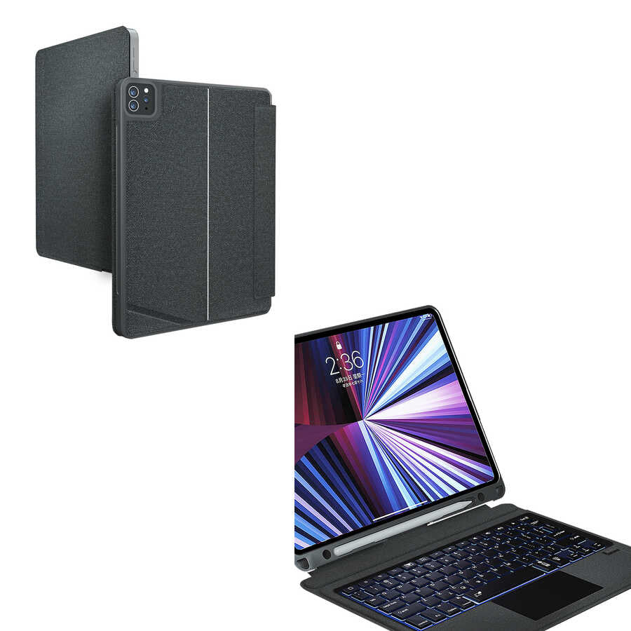 iPad Pro 12.9 2022 M2 Wiwu Mag Touch Klavyeli Standlı Kılıf Siyah