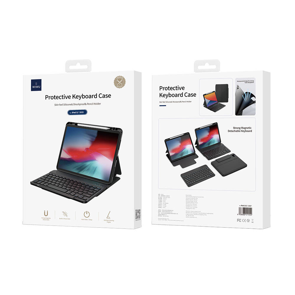iPad Pro 13 2024 Wiwu Protective Gizli Kalem Bölmeli Klavyeli Kılıf Siyah