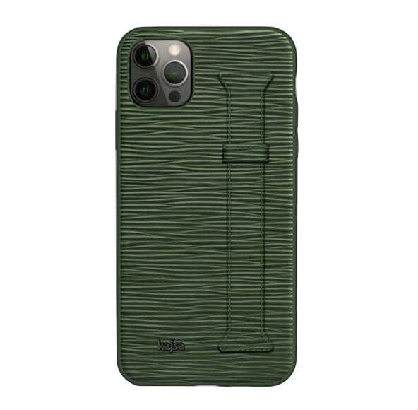 iPhone 12 Pro Kılıf Kajsa Wave Pattern Handstrap Kılıf Yeşil