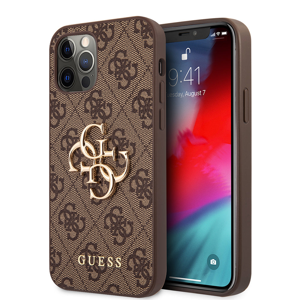 Apple iPhone 12 Pro Max Kılıf Guess Orjinal Lisanslı PU Deri Büyük Metal Logo Dizaynlı Kapak