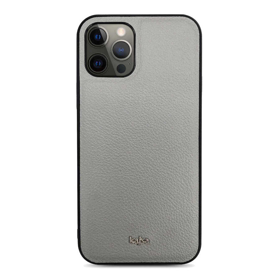 iPhone 12 Pro Max Kılıf Kajsa Luxe Collection Hakiki Deri Kılıf Gri