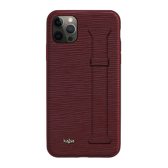 iPhone 12 Pro Max Kılıf Kajsa Wave Pattern Handstrap Kılıf Kırmızı