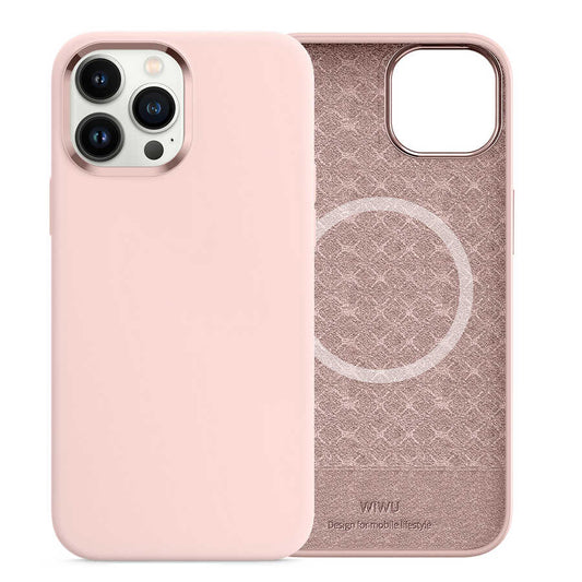 iPhone 13 Pro Kılıf Wiwu Magsafe Magnetic Silikon Kılıf Pembe Açık