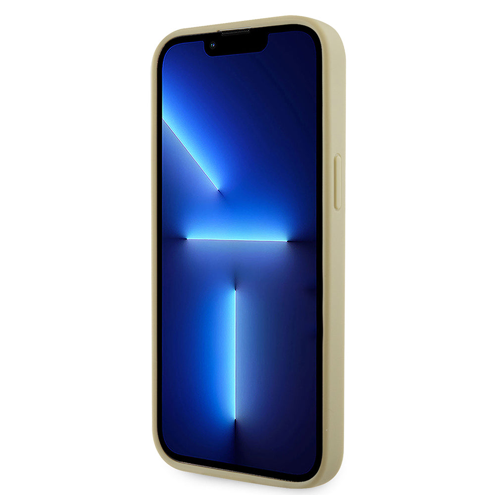 Apple iPhone 13 Pro Max Kılıf Guess Orjinal Lisanslı Taşlı Arka Yüzey Üçgen Logolu Kapak Gold