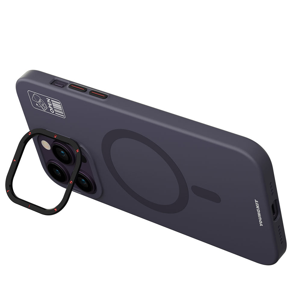 iPhone 13 Pro Max Kılıf Magsafe Şarj Özellikli Standlı YoungKit Hermit Bracket Serisi Kılıf Derin Mor