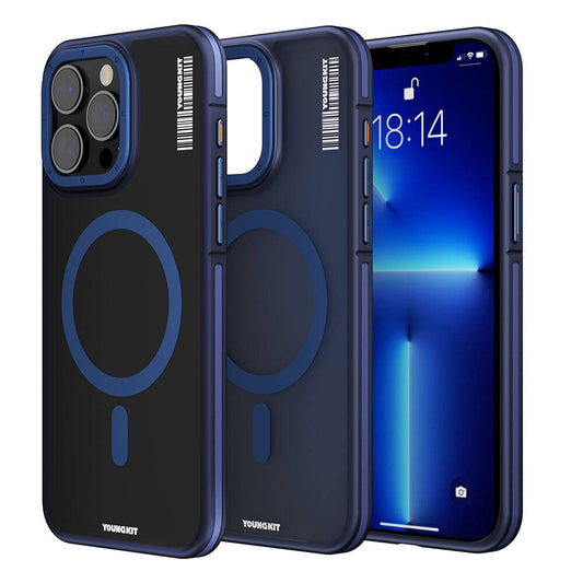 iPhone 13 Pro Max Kılıf Magsafe Şarj Özellikli Youngkit Rock Sand Serisi Kılıf Mavi