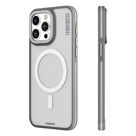 iPhone 13 Pro Max Kılıf Magsafe Şarj Özellikli Youngkit Rock Sand Serisi Kılıf Gri