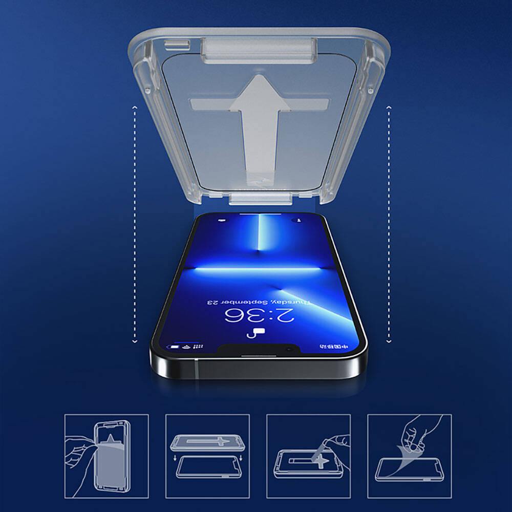 iPhone 13 Pro Max Recci RSP-A11 HD Temperli Cam Ekran Koruyucu + Kolay Uygulama Aparatlı Siyah