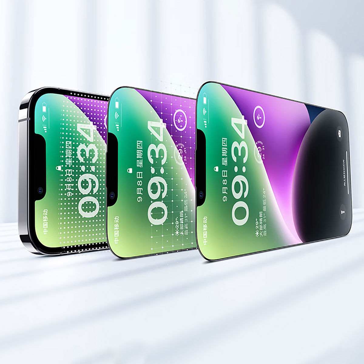 iPhone 13 Pro Max Wiwu CZ-003 Mavi Işık Teknolojili Hidrofobik ve Oleofobik Parlama Önleyici Cam Ekran Koruyucu Siyah