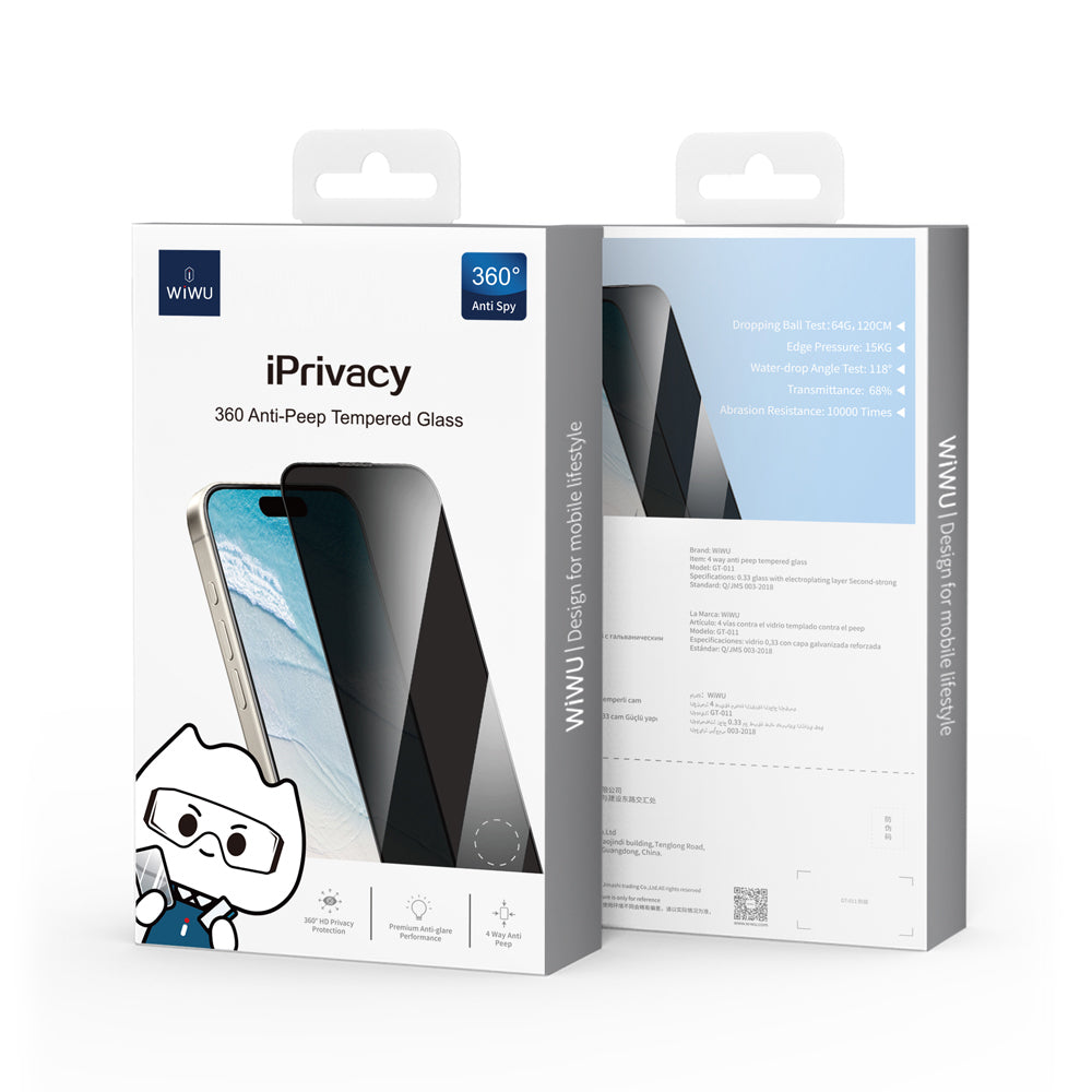 Apple iPhone 13 Pro Max Wiwu GT-011 Anti-Bakteriyel Özellikli Polimer Oleofobik Kaplama Temperli Privacy Cam Ekran Koruyucu
