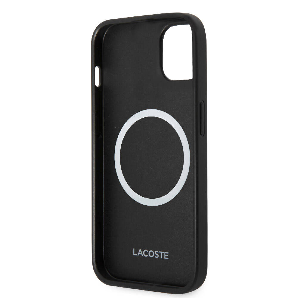 iPhone 14 Kılıf Lacoste Orjinal Lisanslı PU Pike Desenli Arka Yüzey İkonik Timsah Dokuma Logolu Kılıf Siyah