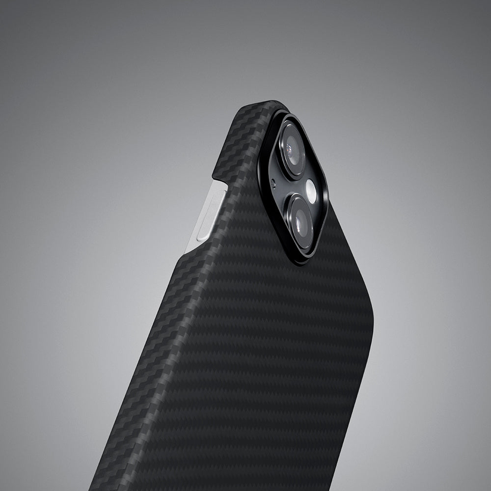 iPhone 14 Kılıf Magsafe Şarj Özellikli 1500D Aramid Fiber Pitaka Ultra-Slim Classic Serisi Black-Grey Twill Kılıf Siyah-Gri