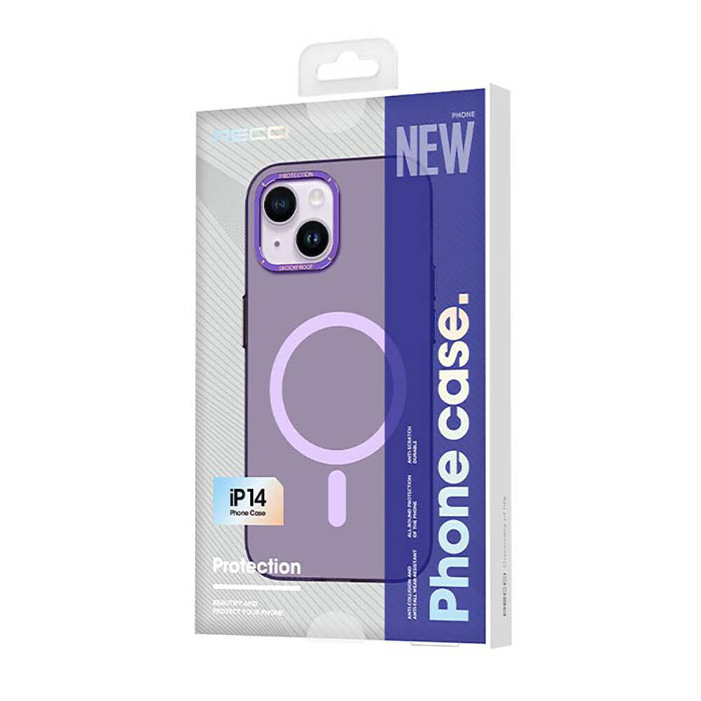 iPhone 14 Kılıf Magsafe Şarj Özellikli Metal Kamera Çerçeveli Recci Glaze Serisi Kılıf Siyah