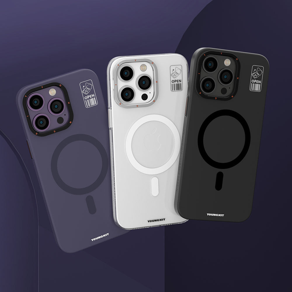 iPhone 14 Kılıf Magsafe Şarj Özellikli Standlı YoungKit Hermit Bracket Serisi Kılıf Beyaz