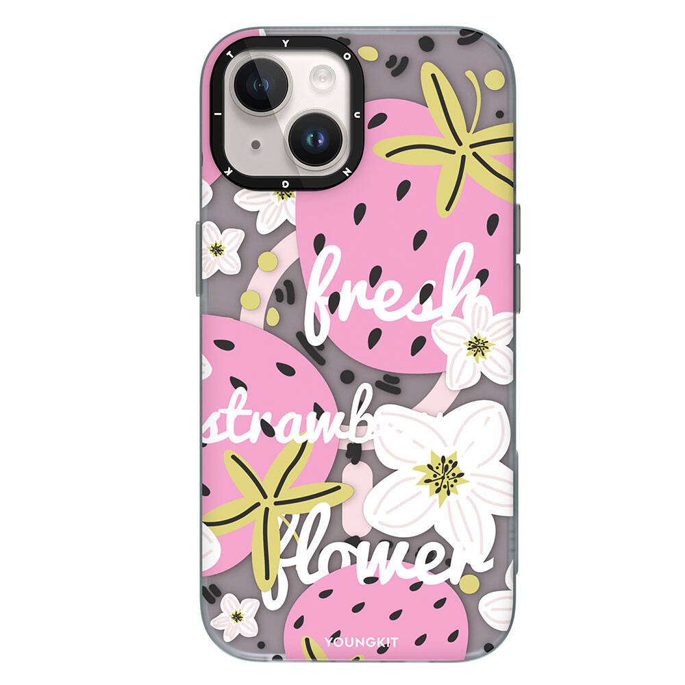 iPhone 14 Kılıf Magsafe Şarj Özellikli Yaz Meyvesi Desenli Youngkit Fruity Flavour Serisi Kılıf Pembe