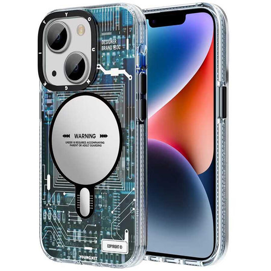 iPhone 14 Kılıf Magsafe Şarj Özellikli YoungKit Technology Serisi Kılıf Mavi