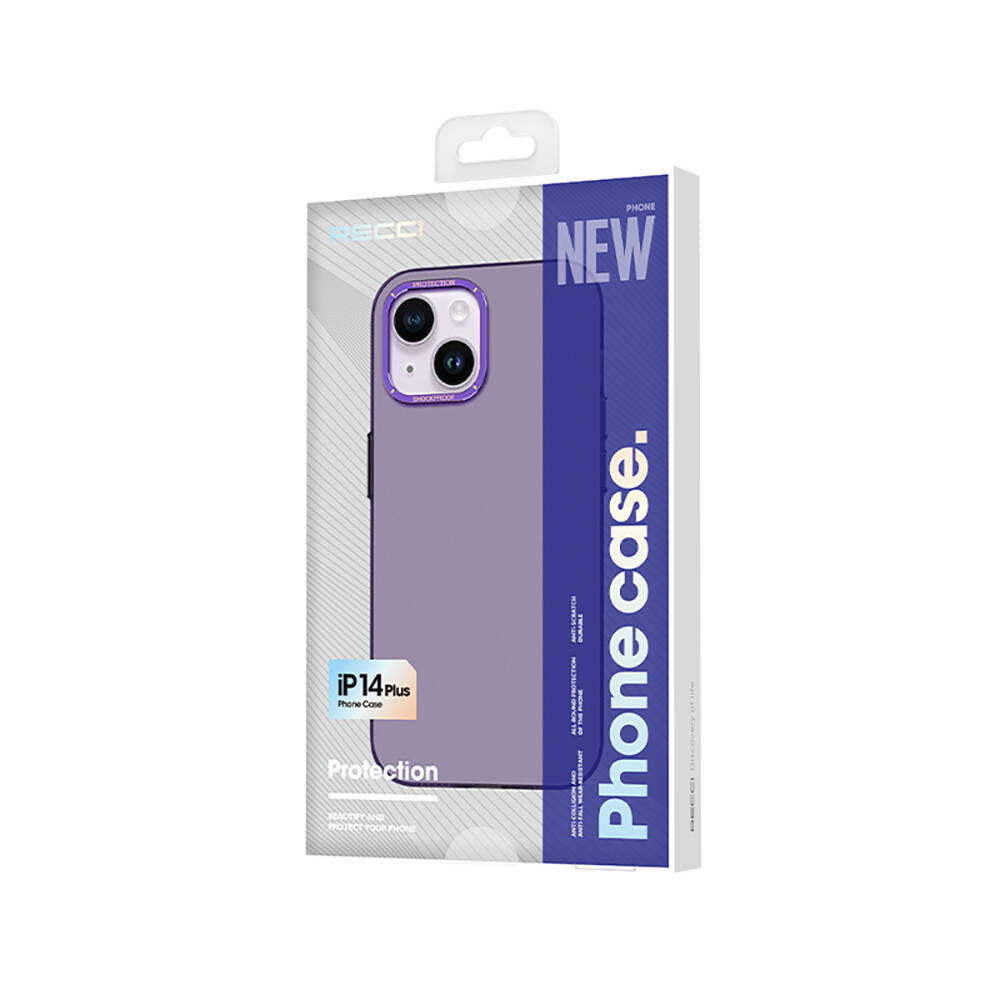 iPhone 14 Kılıf Metal Kamera Çerçeveli Recci Glaze Serisi Kılıf Siyah