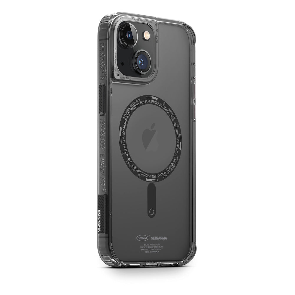 iPhone 14 Plus Kılıf SkinArma Şeffaf Airbag Tasarımlı Magsafe Şarj Özellikli Saido Kılıf Füme
