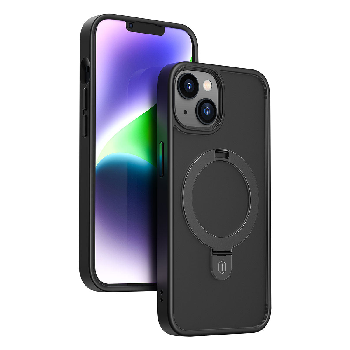 iPhone 14 Plus Kılıf Wiwu ZMM-010 Magsafe Şarj Özellikli Parmak İzi Bırakmayan Mat Transparan Standlı Kılıf Derin Mor