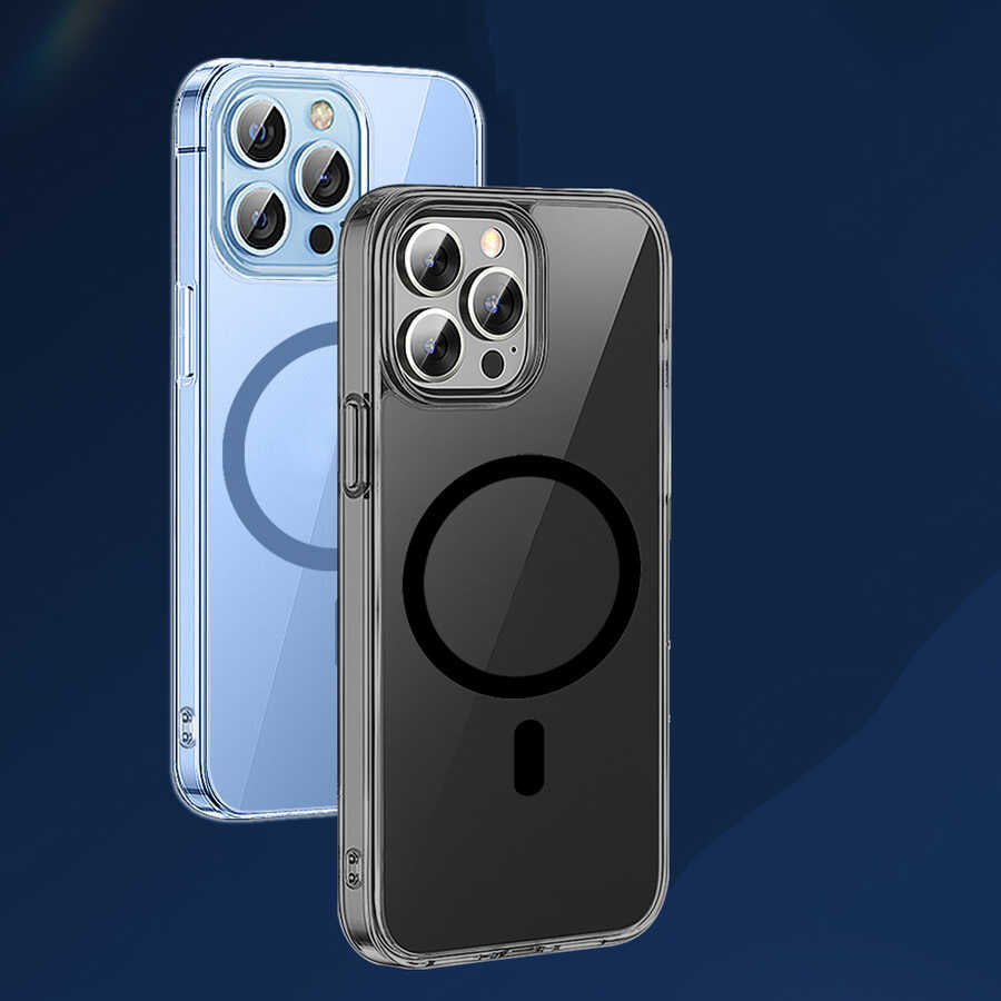 iPhone 14 Plus Wiwu Magsafe Şarj Özellikli Lens Korumalı Şeffaf Silikon Kılıf Siyah