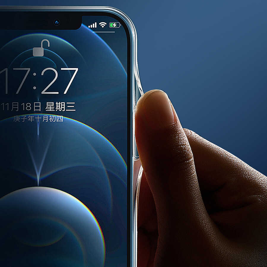 iPhone 14 Plus Wiwu Magsafe Şarj Özellikli Lens Korumalı Şeffaf Silikon Kılıf Mavi