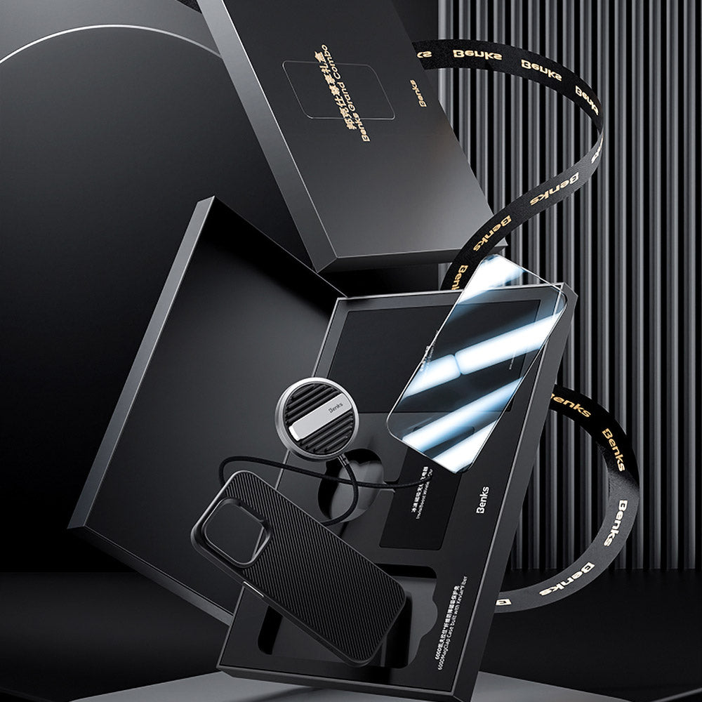 iPhone 14 Pro Benks Grand Combo MFM01 3in1 Aksesuar Seti Kılıf-Ekran Koruyucu-Wireless Şarj Aleti Siyah