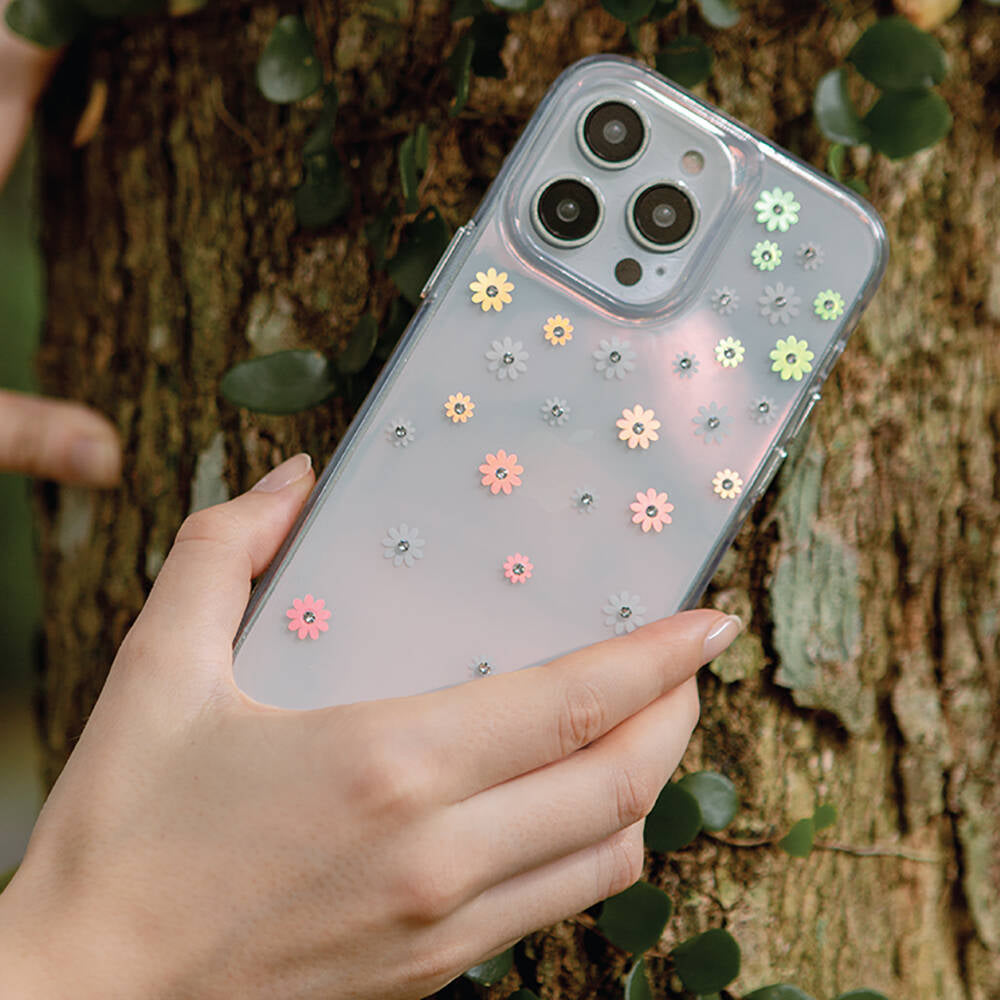 iPhone 14 Pro Kılıf Çiçek Desenli Taşlı Coehl Aster Kılıf Pembe