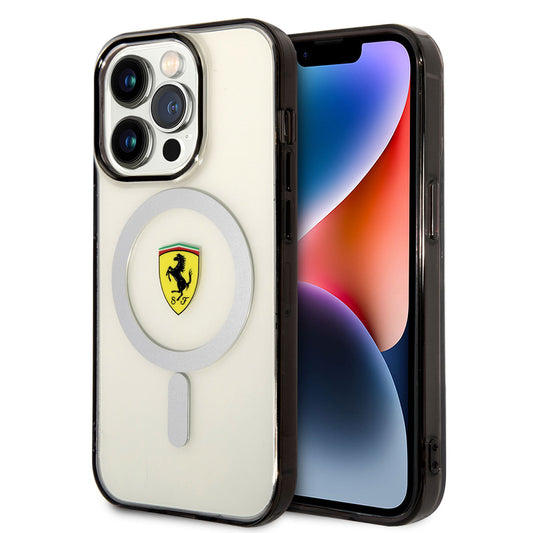 Apple iPhone 14 Pro Kılıf Ferrari M-safe Şarj Özellikli Transparan Dizayn Kapak